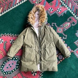 Zara Kids Olive Green Parka with Faux Fur Hood